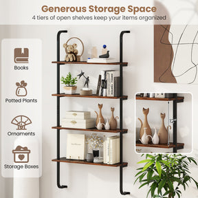 4-Tier Industrial Pipe Shelving Wall Mounted Wood Floating Shelves for Home