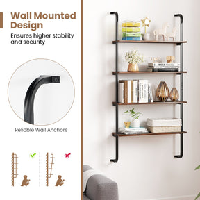 4-Tier Industrial Pipe Shelving Wall Mounted Wood Floating Shelves for Home