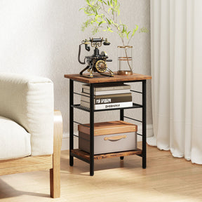 3-Tier End Table Set of 2, Side Table with Storage Shelves