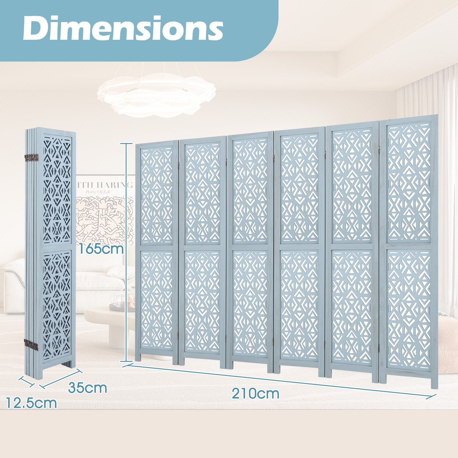 165cm Wooden Room Divider Folding Privacy Screen Partition Stand Fully Assembled