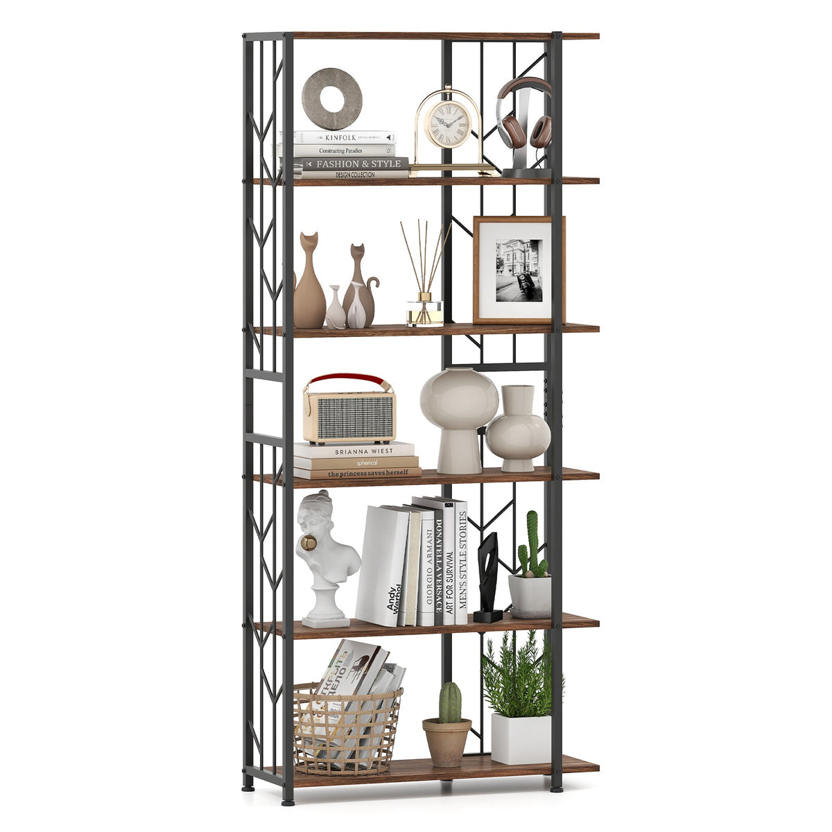 6-Tier Bookshelf Modern Geometric Bookcase