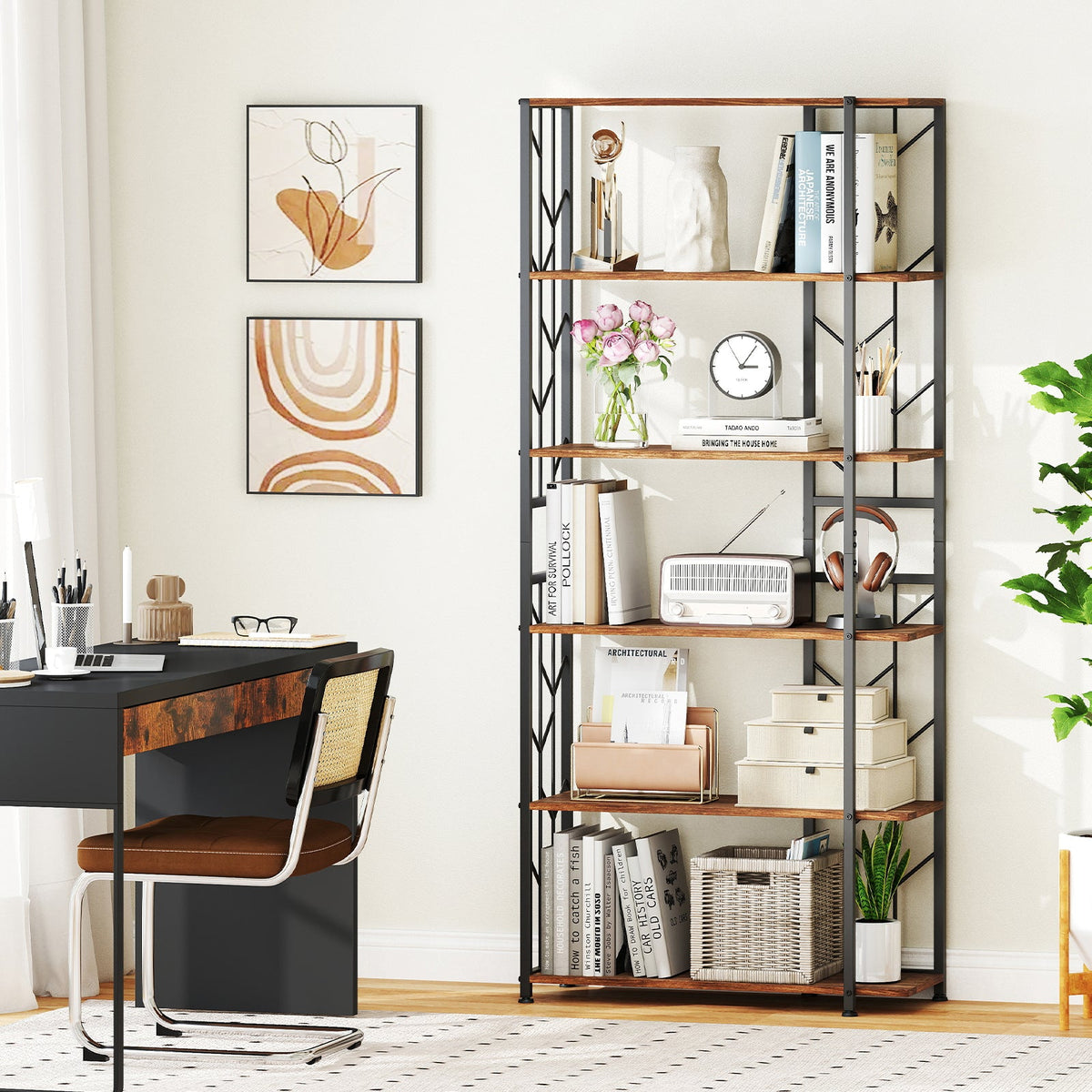 6-Tier Bookshelf Modern Geometric Bookcase