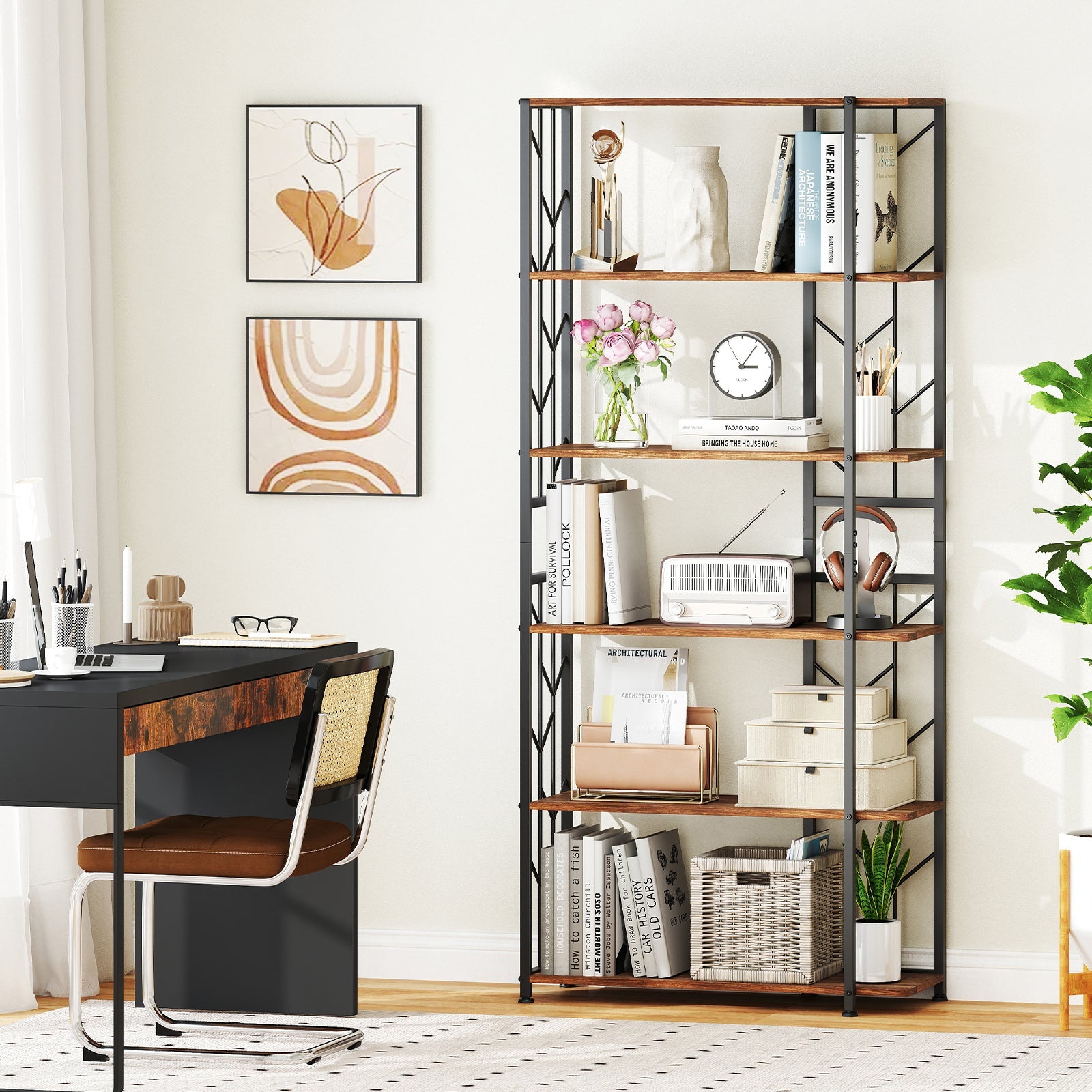 6-Tier Bookshelf Modern Geometric Bookcase