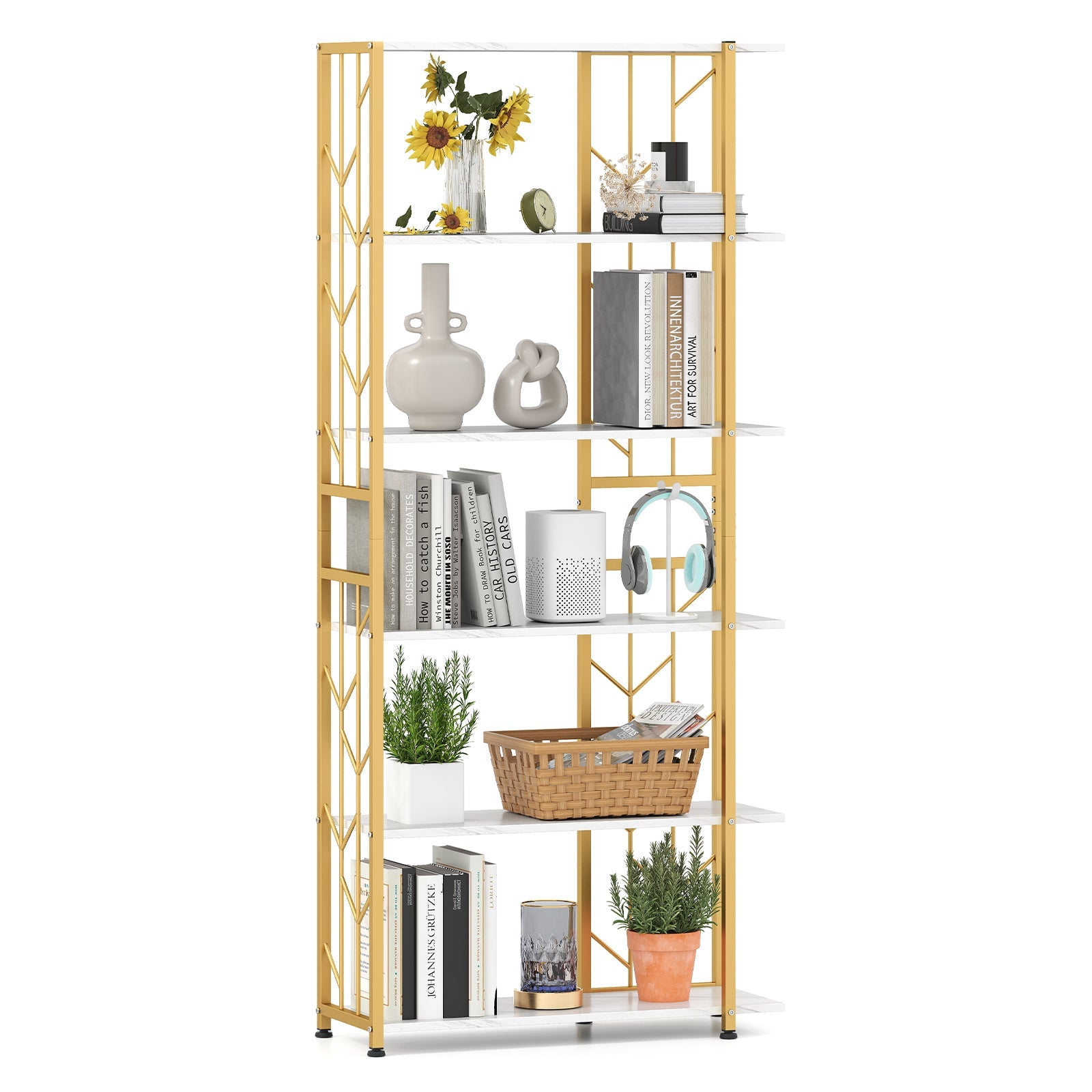 6-Tier Bookshelf Modern Geometric Bookcase