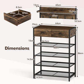 Coat Rack Shoe Stand Set 5-Tier Shoe Rack with Wall-Mounted Coat Rack