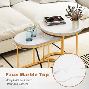 Giantex Modern Nesting Coffee Table Set of 2, Accent Marble Look Coffee Table Set, Marble & Golden