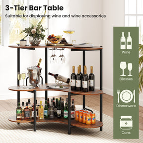 Bar Unit for Liquor, 3 Tier Corner Bar Table with Wine Glasses Holder
