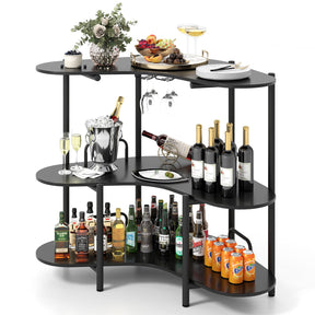 Bar Unit for Liquor, 3 Tier Corner Bar Table with Wine Glasses Holder