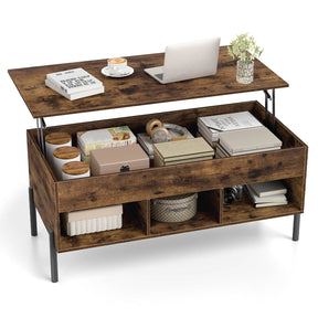 Lift Top Coffee Table, Coffee Station Table with Hidden Compartment, Rising Tabletop, 3 Open Cubbies