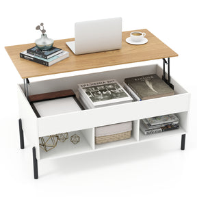 Lift Top Coffee Table, Coffee Station Table with Hidden Compartment, Rising Tabletop, 3 Open Cubbies