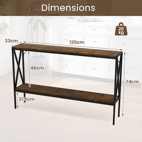 Industrial Console Table 2-Tier Narrow Sofa Table 120 CM Entrance Table
