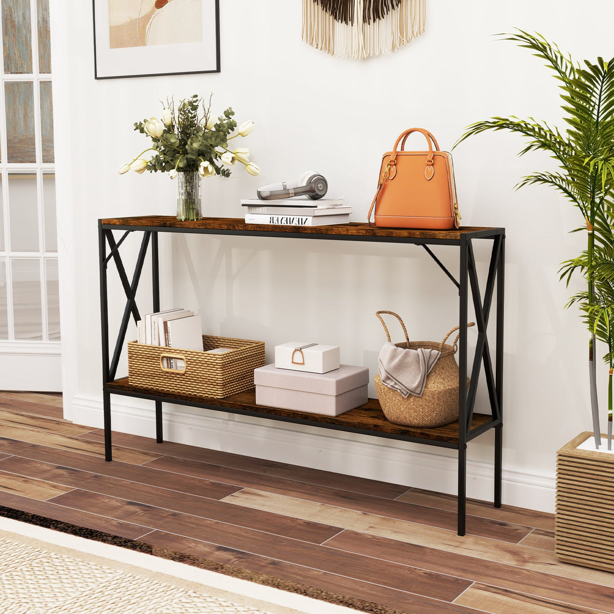 Industrial Console Table 2-Tier Narrow Sofa Table 120 CM Entrance Table