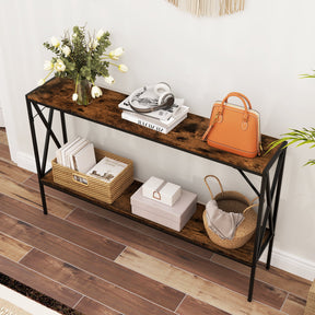 Industrial Console Table 2-Tier Narrow Sofa Table 120 CM Entrance Table