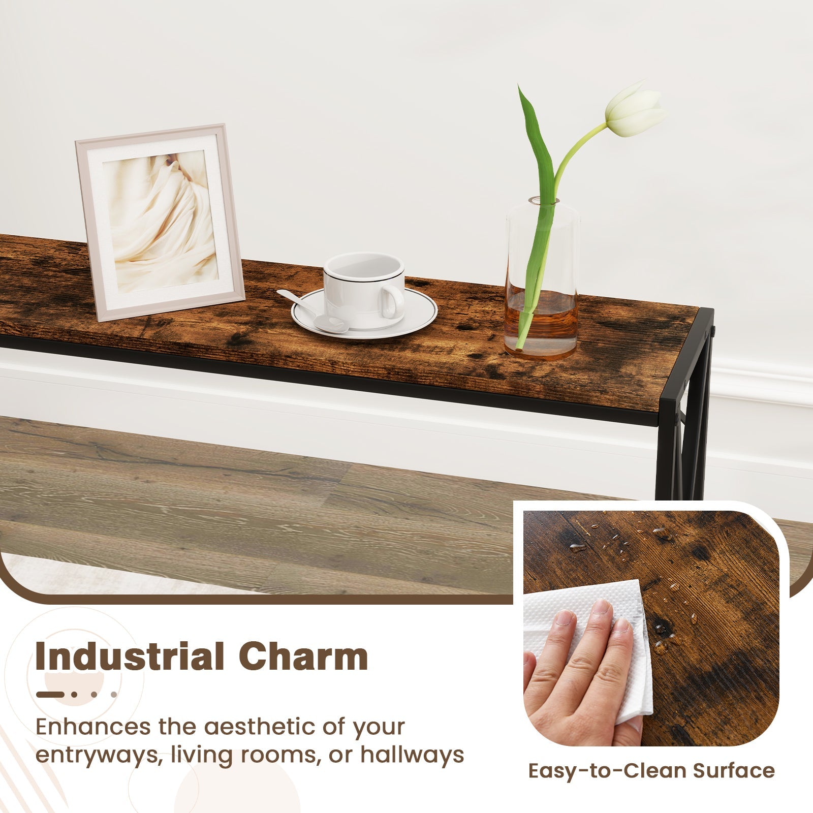 Industrial Console Table 2-Tier Narrow Sofa Table 120 CM Entrance Table