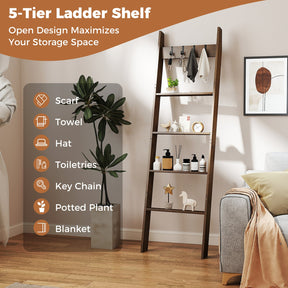 5-Tier Blanket Ladder, 148cm Bamboo Decorative Ladder Shelf