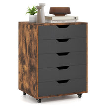 5 Drawer Chest, Rolling Dresser Storage Cabinet with Lockable Wheels, Under Desk Filing Cabinet, Wood Printer Stand for Home Office