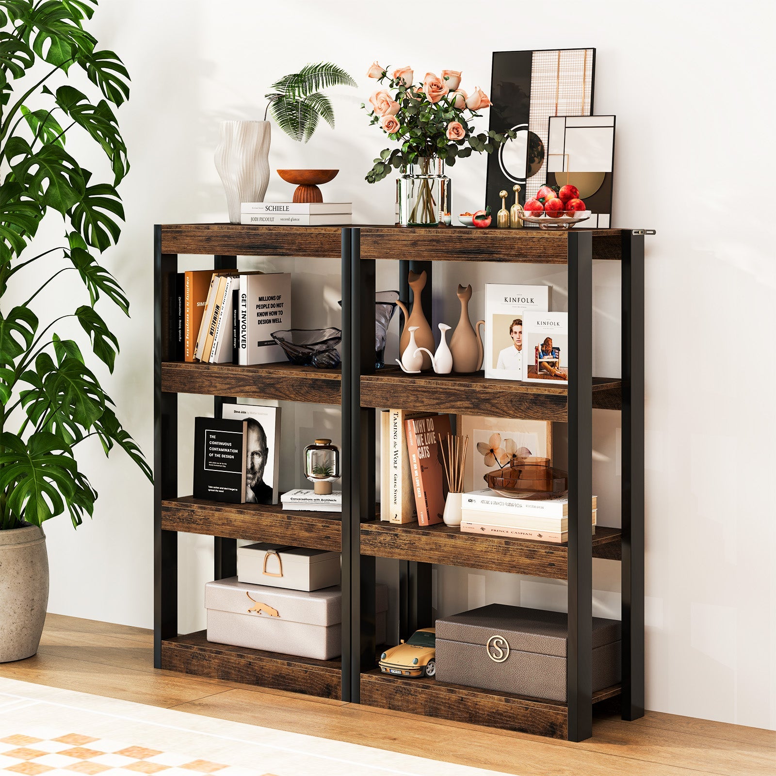 4-Tier Wooden Bookshelf Storage Organizer Bookcase w/ Open Shelving Unit Study