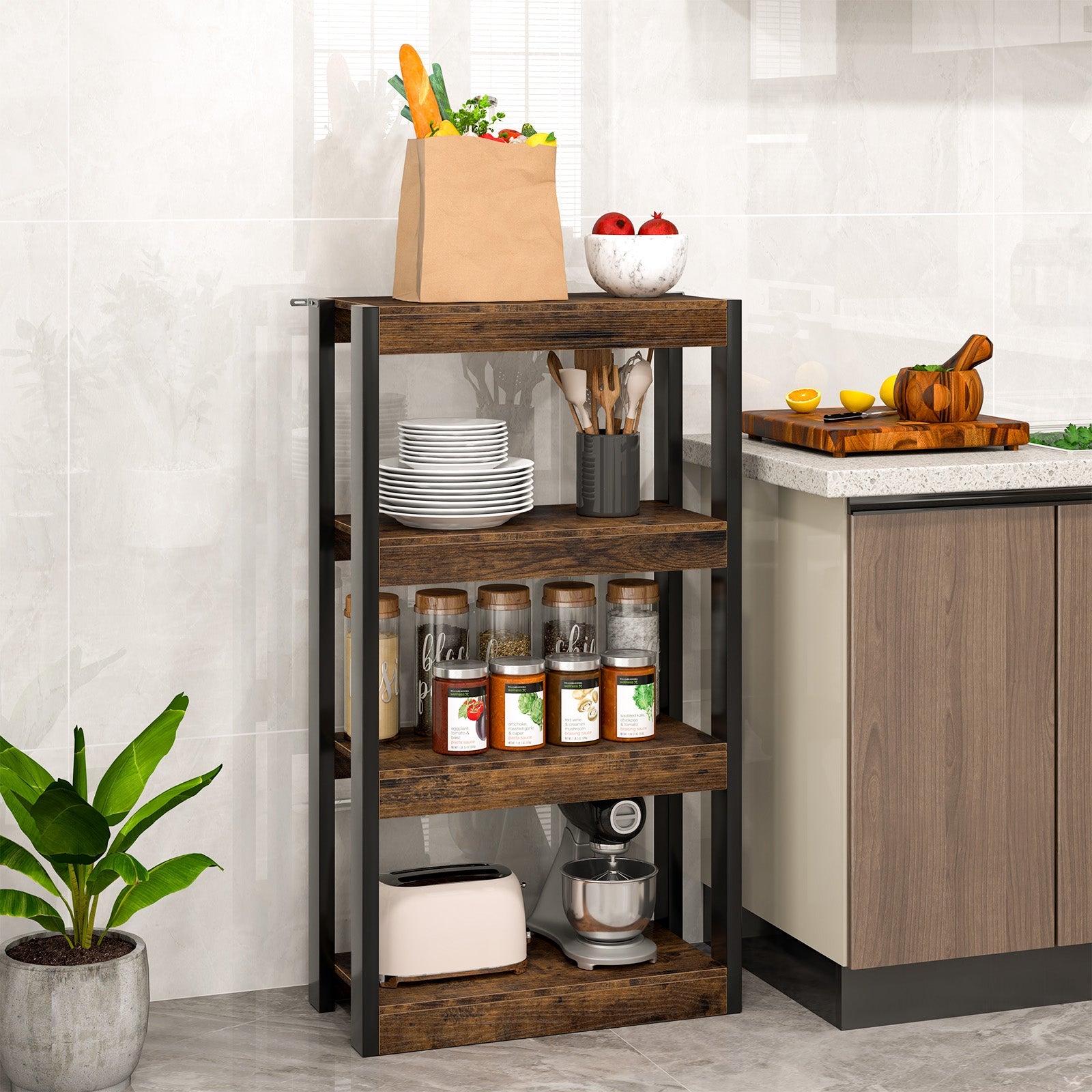 4-Tier Wooden Bookshelf Storage Organizer Bookcase w/ Open Shelving Unit Study