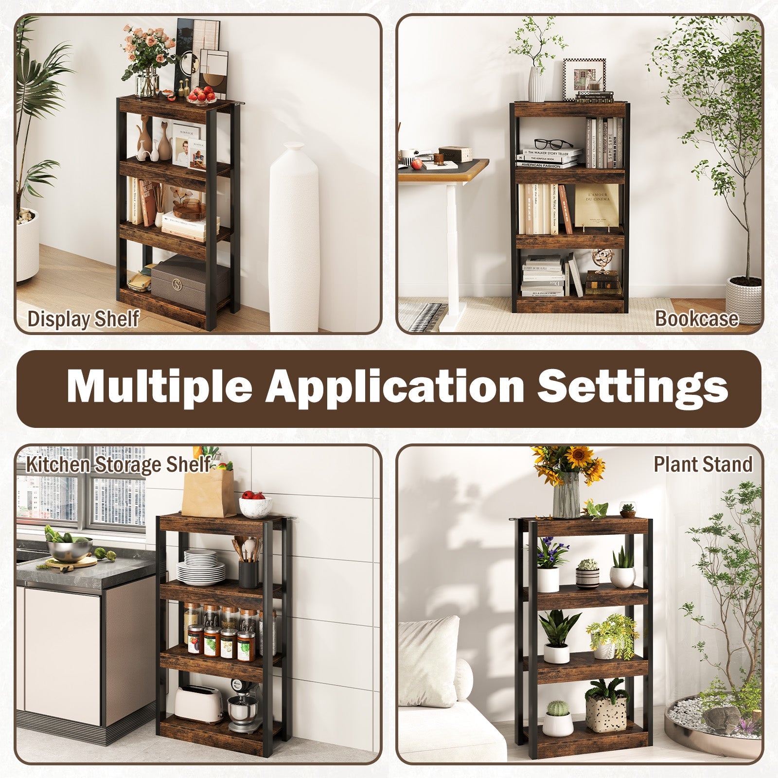 4-Tier Wooden Bookshelf Storage Organizer Bookcase w/ Open Shelving Unit Study