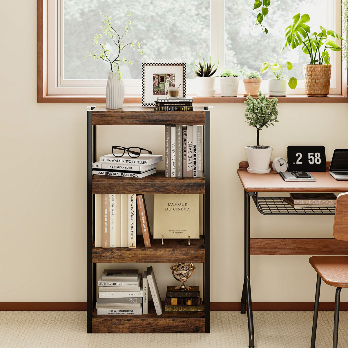 4-Tier Wooden Bookshelf Storage Organizer Bookcase w/ Open Shelving Unit Study