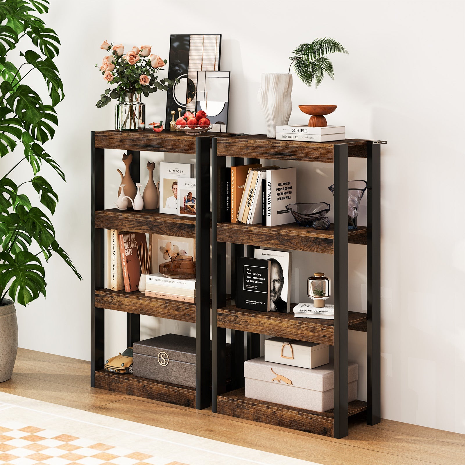 4-Tier Wooden Bookshelf Storage Organizer Bookcase w/ Open Shelving Unit Study