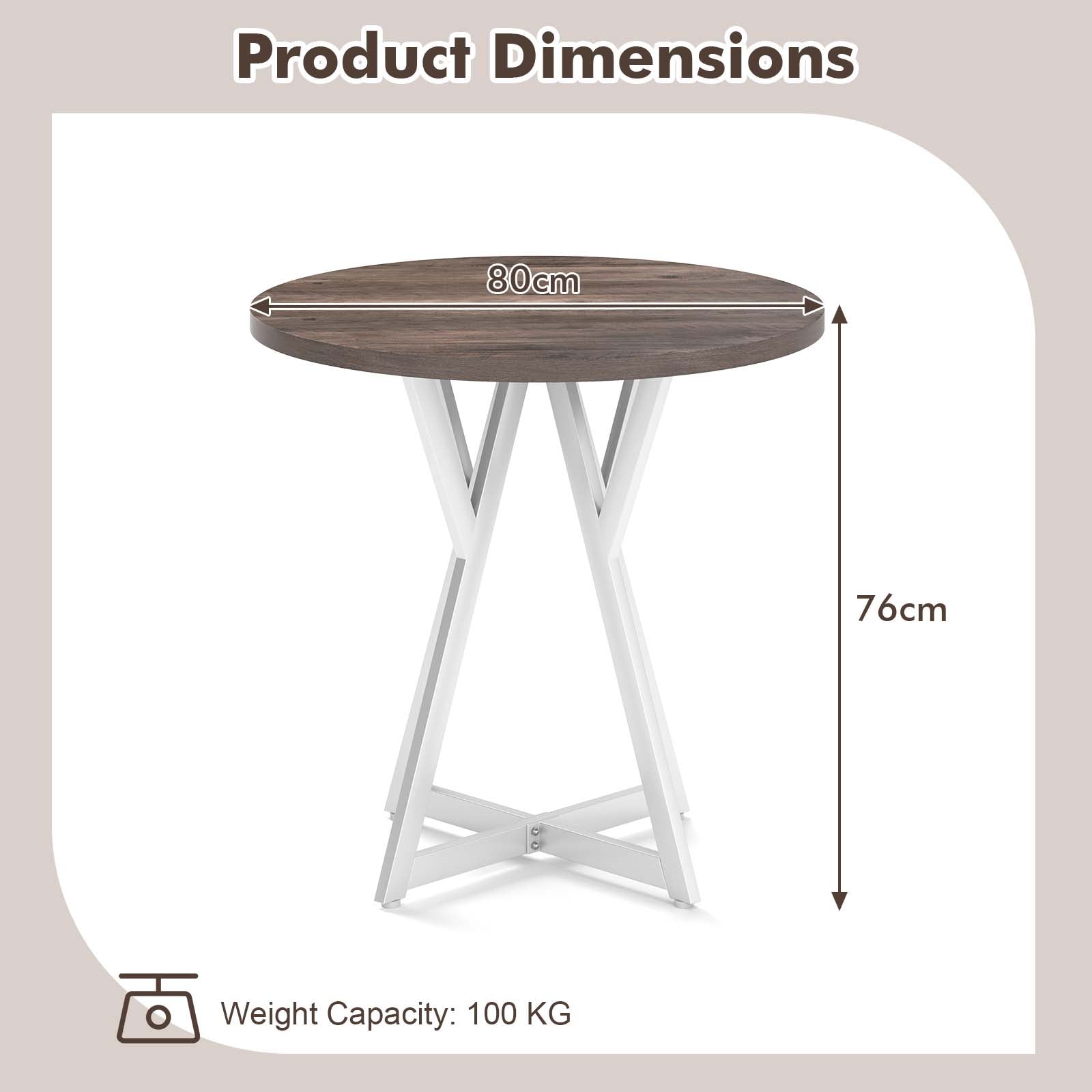 80cm Round Dining Table Wooden Kitchen Table with Metal Pedestal Base