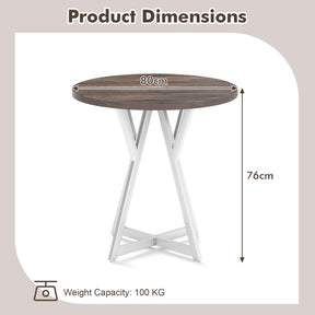 80cm Round Dining Table Wooden Kitchen Table with Metal Pedestal Base
