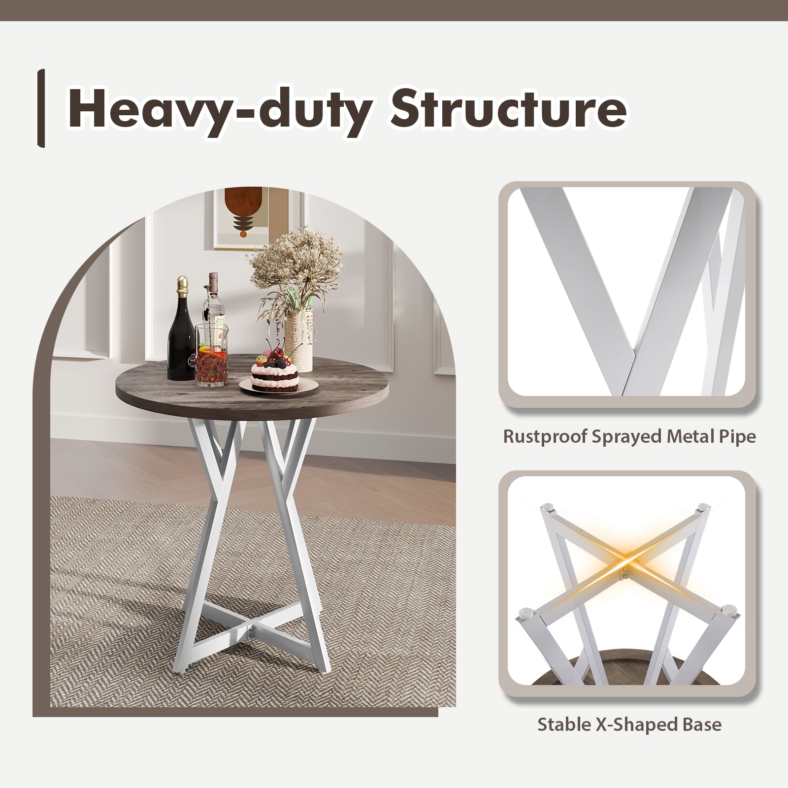 80cm Round Dining Table Wooden Kitchen Table with Metal Pedestal Base