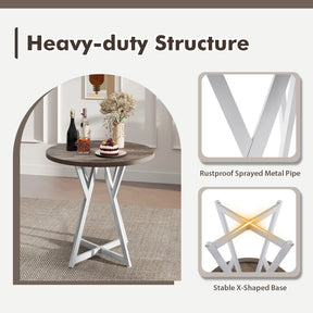 80cm Round Dining Table Wooden Kitchen Table with Metal Pedestal Base