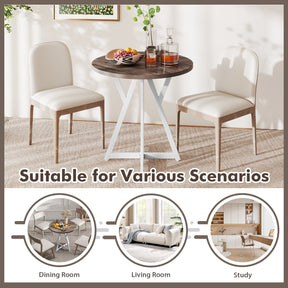 80cm Round Dining Table Wooden Kitchen Table with Metal Pedestal Base