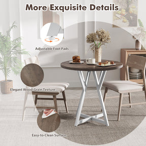 80cm Round Dining Table Wooden Kitchen Table with Metal Pedestal Base