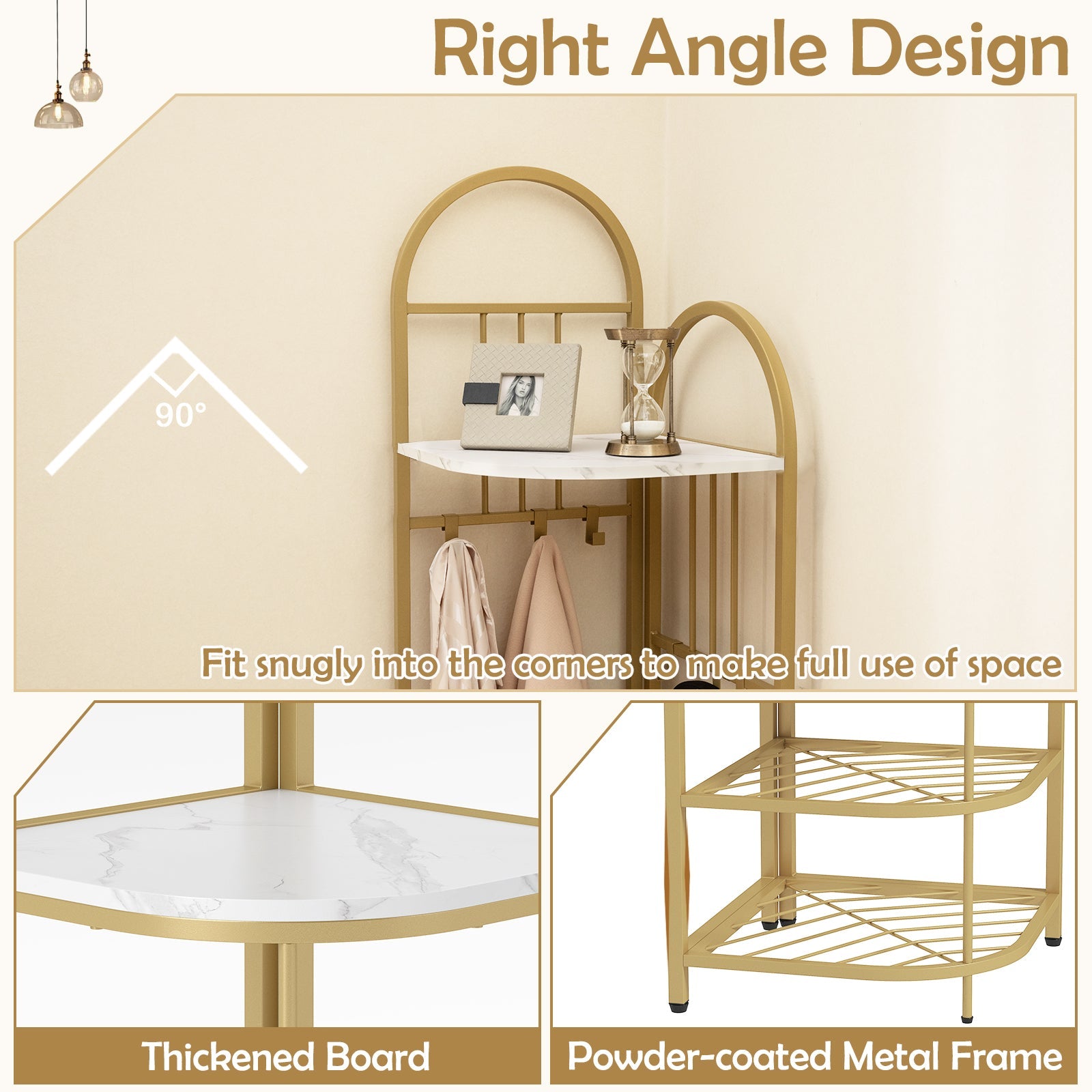 Corner Hall Tree, 4-Tier Coat Rack w/ Shoe Storage Bench