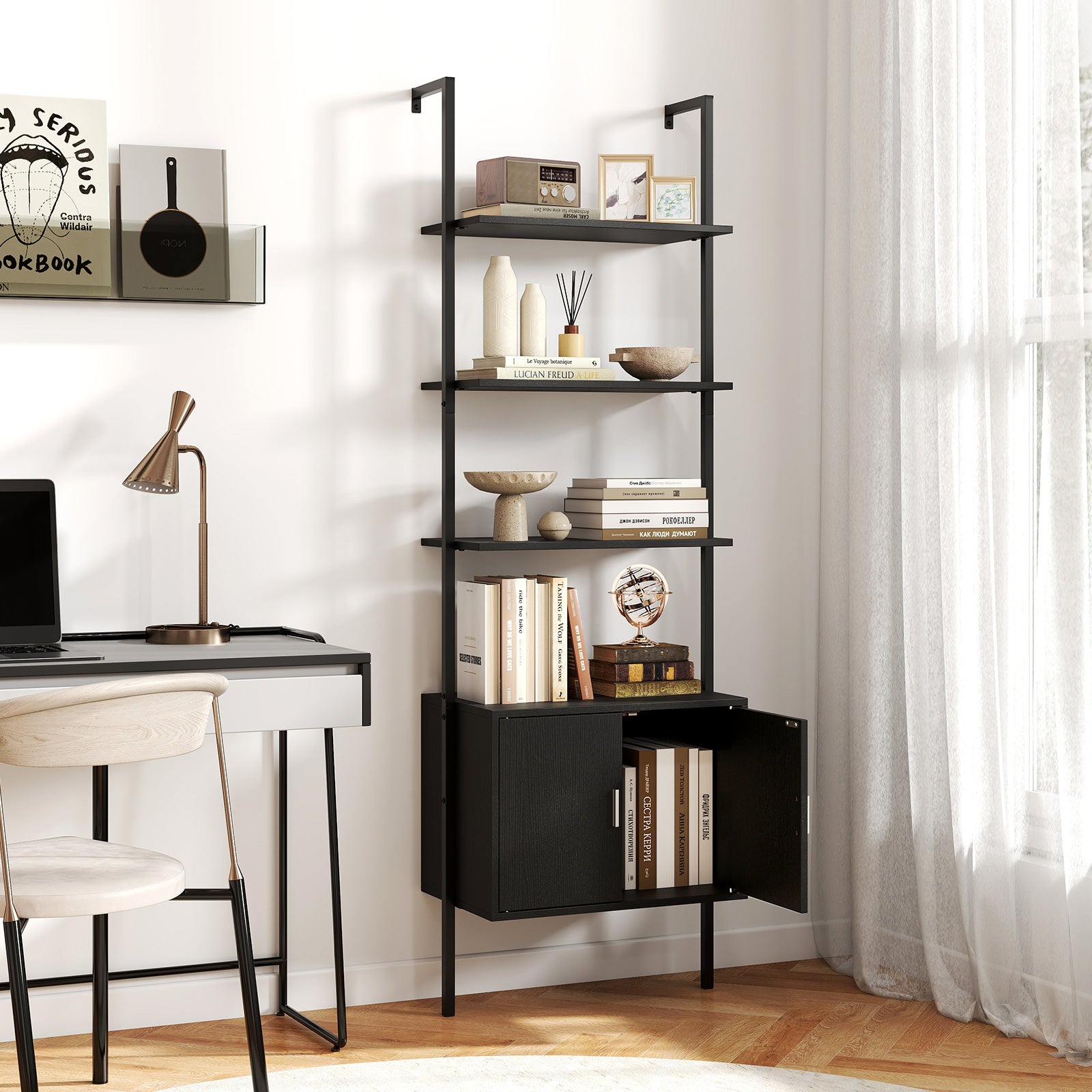 5 Tier Tall Bookshelf Wall Mount Ladder Bookcase