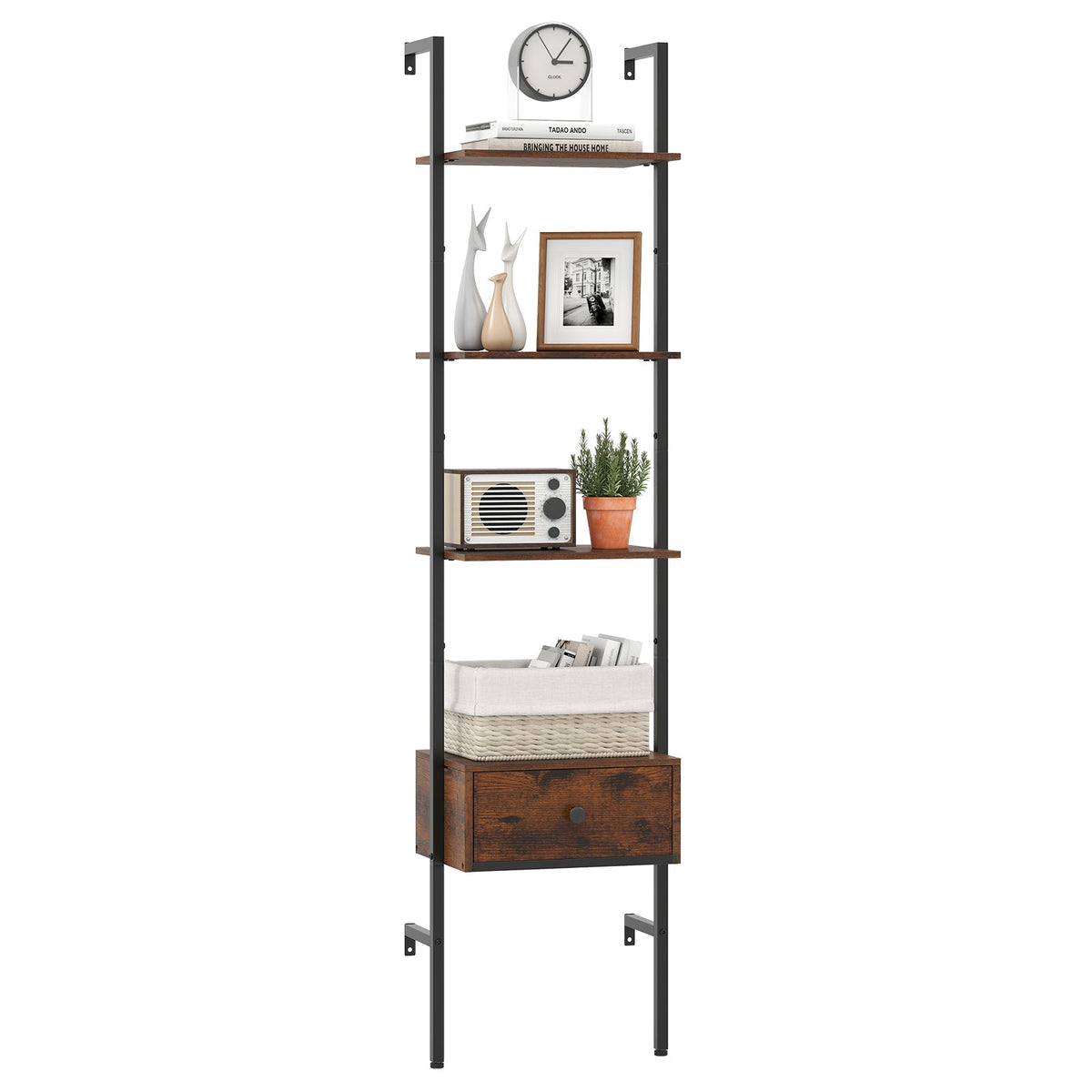5-Tier Ladder Bookcase with Drawer
