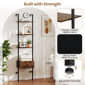 5-Tier Ladder Bookcase with Drawer