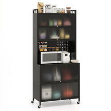 6-Tier Kitchen Pantry Cabinet, Buffet Cabinet with Hutch, Flip Doors, Microwave Countertop