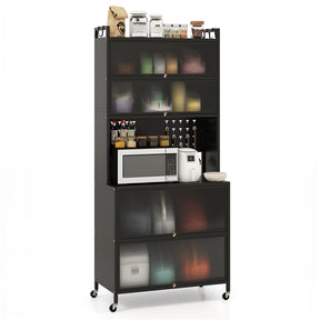 6-Tier Kitchen Pantry Cabinet, Buffet Cabinet with Hutch, Flip Doors, Microwave Countertop