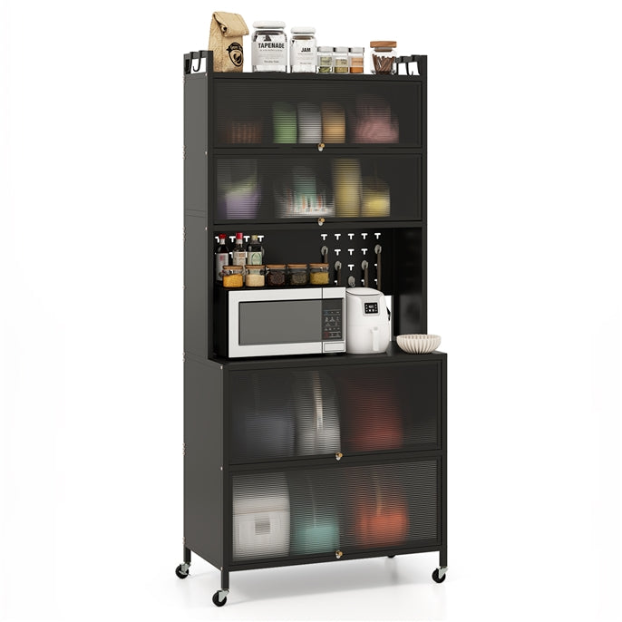 6-Tier Kitchen Pantry Cabinet, Buffet Cabinet with Hutch, Flip Doors, Microwave Countertop