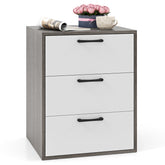 Giantex Modern End Table Wooden File Cabinet with 3 Pull-Out Drawers Gray & White