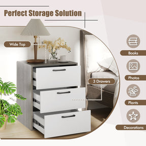 Giantex Modern End Table Wooden File Cabinet with 3 Pull-Out Drawers Gray & White