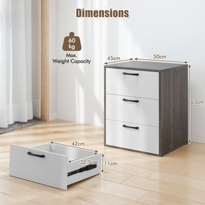 Giantex Modern End Table Wooden File Cabinet with 3 Pull-Out Drawers Gray & White