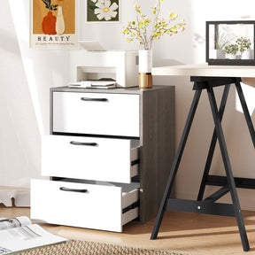 Giantex Modern End Table Wooden File Cabinet with 3 Pull-Out Drawers Gray & White