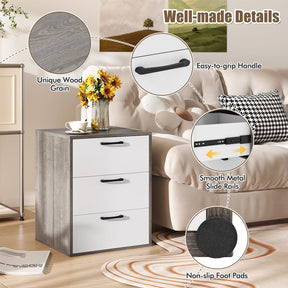 Giantex Modern End Table Wooden File Cabinet with 3 Pull-Out Drawers Gray & White