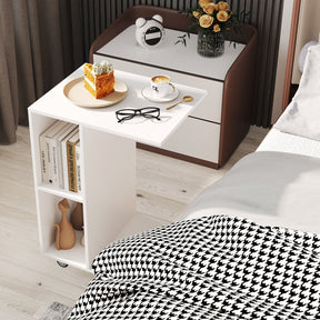 C-Shaped End Table with Storage Shelves and Lockable Universal Casters