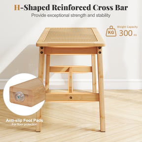 100cm Bamboo Dining Bench with Handwoven Rattan Seat