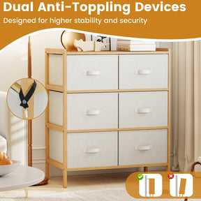 6-Drawer Dresser for Bedroom, Bamboo Storage Tower with 6 Foldable Fabric Drawers