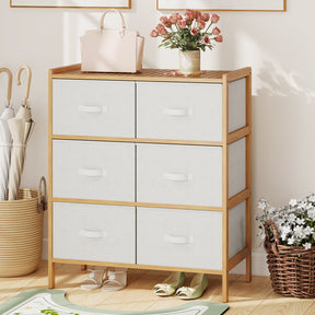 6-Drawer Dresser for Bedroom, Bamboo Storage Tower with 6 Foldable Fabric Drawers