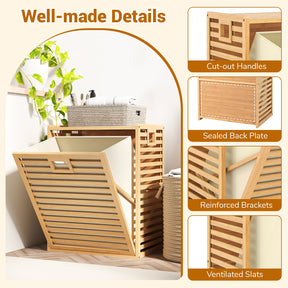 Large Tilt-out Laundry Hamper, Bamboo Laundry Cabinet Organizer with Wide Top & Tilt-out Basket