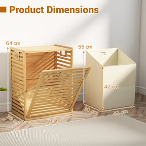 Large Tilt-out Laundry Hamper, Bamboo Laundry Cabinet Organizer with Wide Top & Tilt-out Basket