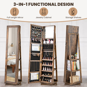 360° Swivel Jewelry Armoire, Standing Jewelry Organizer with Full Length Mirror